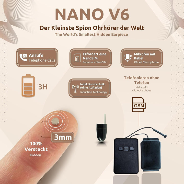 PingaOculto Spion Kopfhörer für Prüfung GSM Mini Unsichtbare für SIM-Karte mit Mikrofon - Ohrhörer K