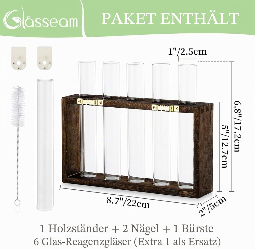 Glasseam Modern Blumenvase Kleine Vasen Deko Set Vintage Glas Reagenzgläser Für Blumen Mit Ständer H