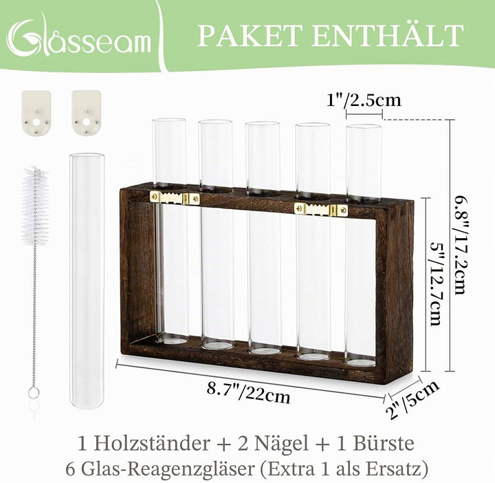 Glasseam Modern Blumenvase Kleine Vasen Deko Set Vintage Glas Reagenzgläser Für Blumen Mit Ständer H