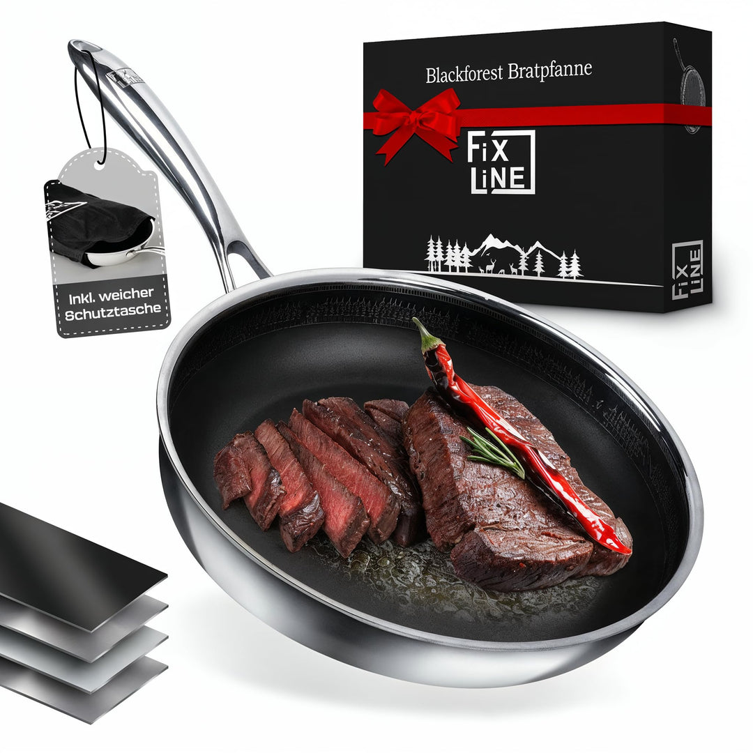 FIXLINE® BLACK FOREST Bratpfanne 28cm - robuste Antihaftbeschichtung - hoher Rand 6,5cm - alle Herda