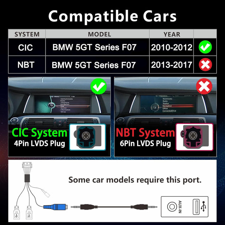 Fast Boot Linux Autoradio kompatibel mit BMW 5GT-Reihe F07 (2010-2012) CIC iDrive Upgrade | Bluetoot