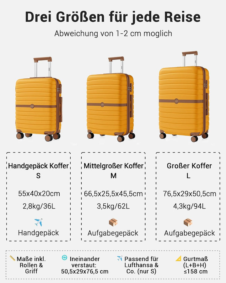KONO Koffer Reisekoffer Trolley Handgepäck Koffer 55x40x20cm von ABS+PC Hartschalenkoffer mit Zwilli