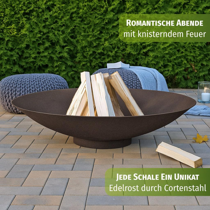 Feuerschale 100 cm gross aus Cortenstahl 2,5 mm Feuerstelle rund Metall Feuer Schale für den Garten