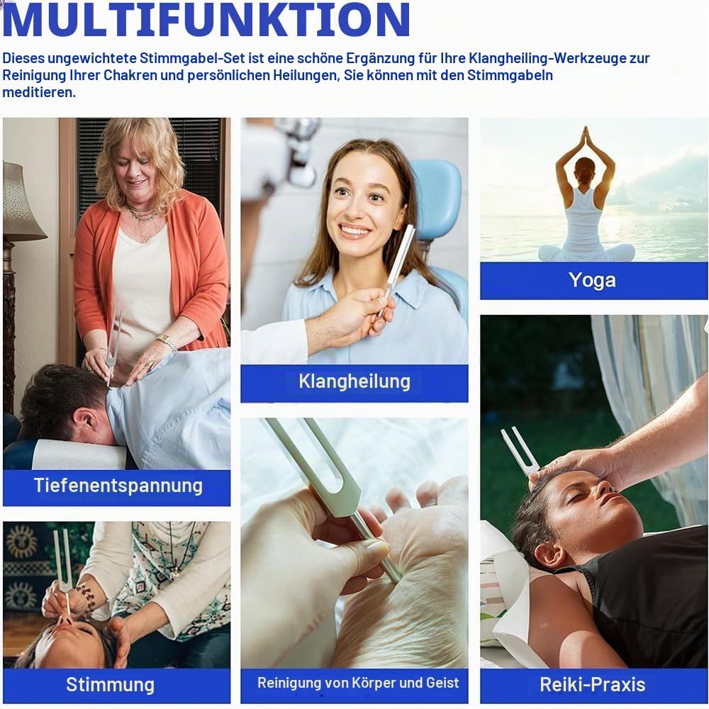 Stimmgabel,Stimmgabel Neurologie, 10er Set mit Sockel + 2 Silikonhämmer und Reinigungstücher, Ideale