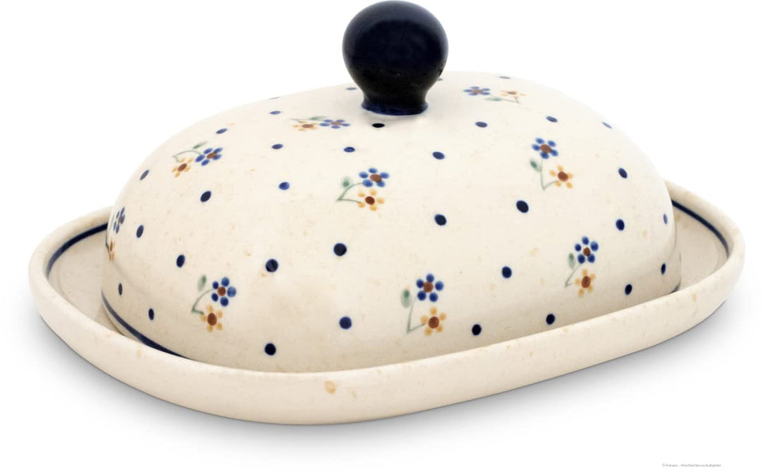 Original Bunzlauer Butterdose oval für 1 Stück Butter (250 Gramm) im Dekor 111