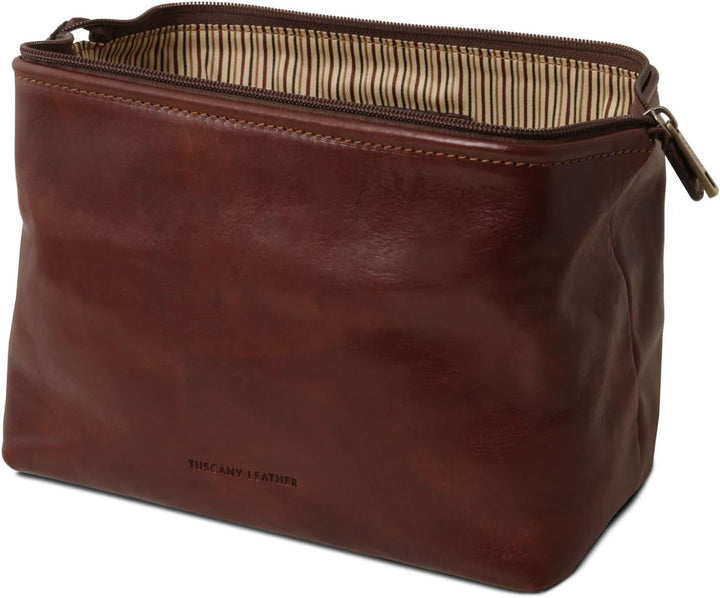 Tuscany Leather Smarty Reise- Kulturtasche aus Leder - Gross Braun, Braun