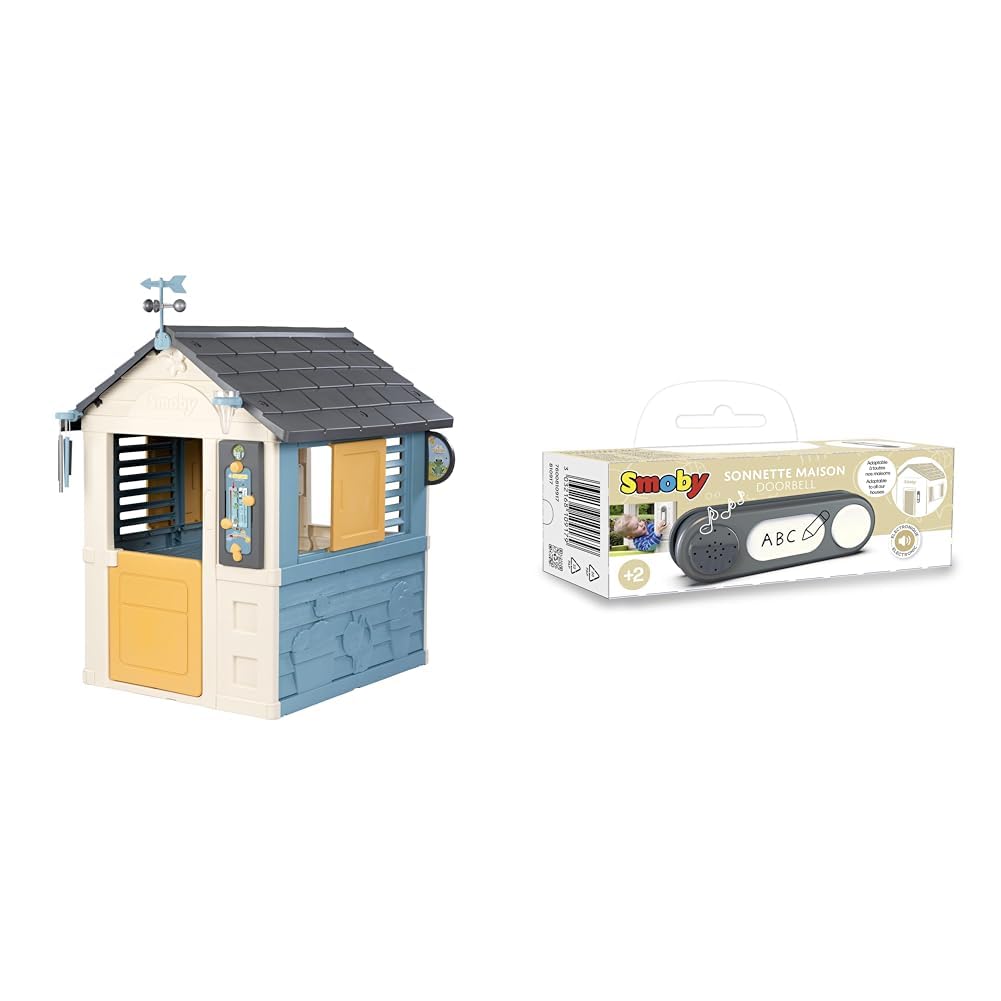 Smoby - 4 Jahreszeiten Spielhaus (103x122x143 cm) & elektronische Türklingel – Klingel für Gartenhau