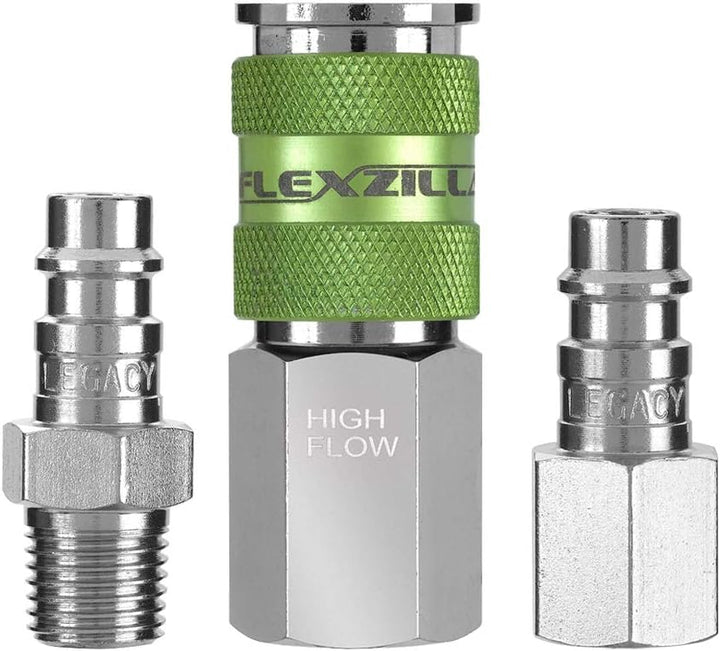 Flexzilla A53452FZ Pro High Flow Kupplungs- und Stecker-Set, 1/4 Zoll NPT, 3-teilig, silberfarben, 1