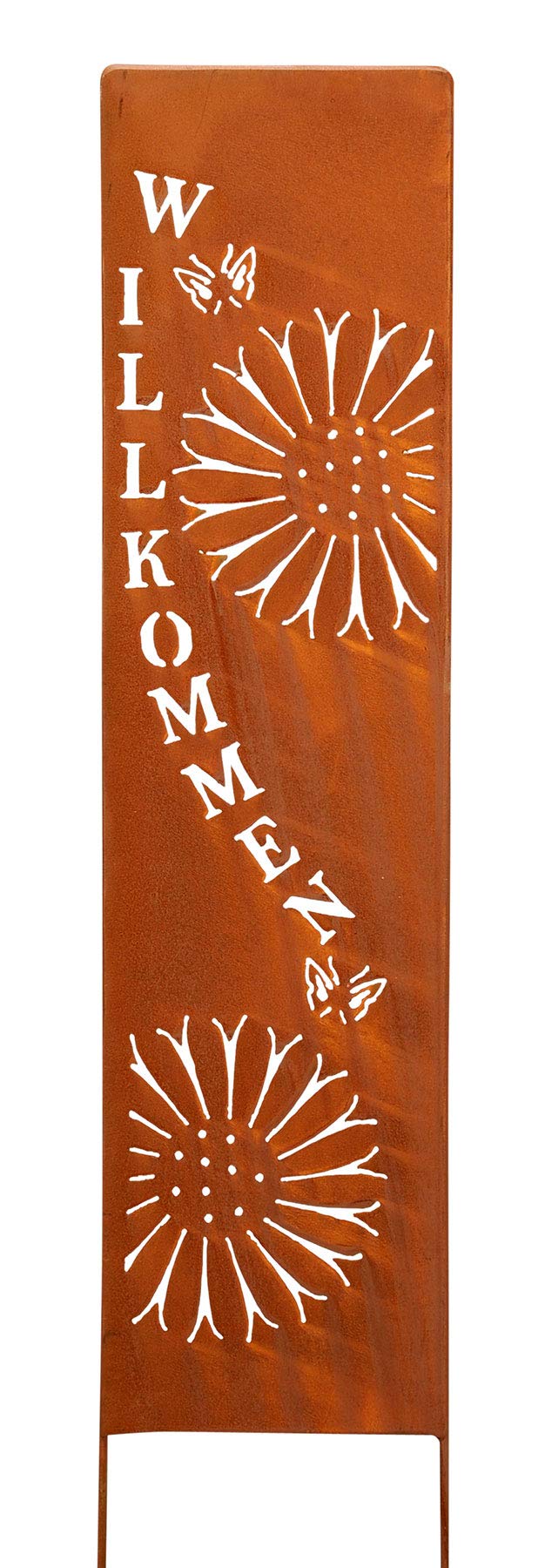 levandeo Stele Willkommen Garten-Deko 20x100cm Eisen Rost Rostdeko Braun Gartenstecker Gartenstele E