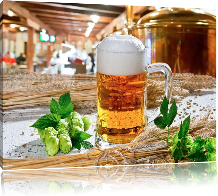 Deutsches frisches Bier Format: 100x70 auf Leinwand, XXL riesige Bilder fertig gerahmt mit Keilrahme