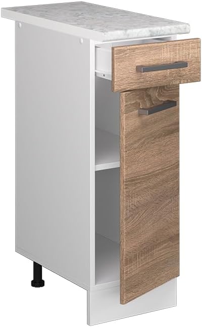 Vicco Küchenunterschrank R-Line, Sonoma/Weiss, 30 cm, AP Marmor
