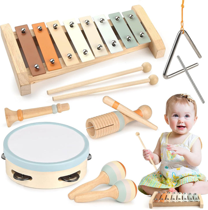 Musikinstrumente für Kinder Kinderspielzeug ab 3 Jahre holzspielzeug Trommel Xylophone für Kinder Ba