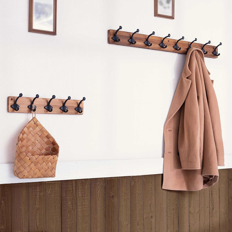 WEBI Garderobenleiste Holz,Wandgarderobe mit 5 Haken Gusseisen,Garderobenhaken Wand Garderobe Hakenl