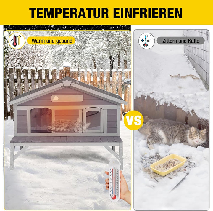 Aivituvin Katzenhaus Outdoor Winterfest aus Holz Isoliert, Feral katzenhöhle Wetterfest für Winter D