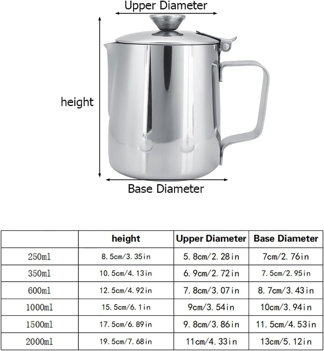 Milchaufschäumkrug mit Deckel Tropffreier Auslauf aus Edelstahl Kaffee Milchaufschäumbecher für Capp