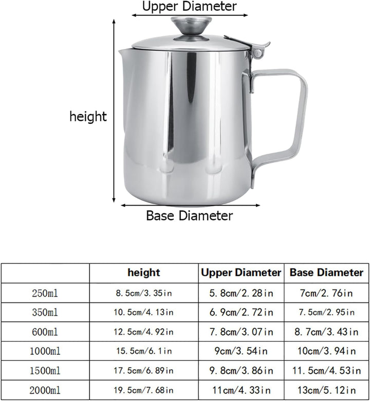 Milchaufschäumkrug mit Deckel Tropffreier Auslauf aus Edelstahl Kaffee Milchaufschäumbecher für Capp