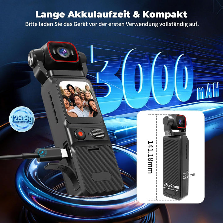 4K Körperkamera Bodycam, WiFi Vlog Kamera, Touchscreen Action Cam mit Langer Akkulaufzeit, Verwacklu