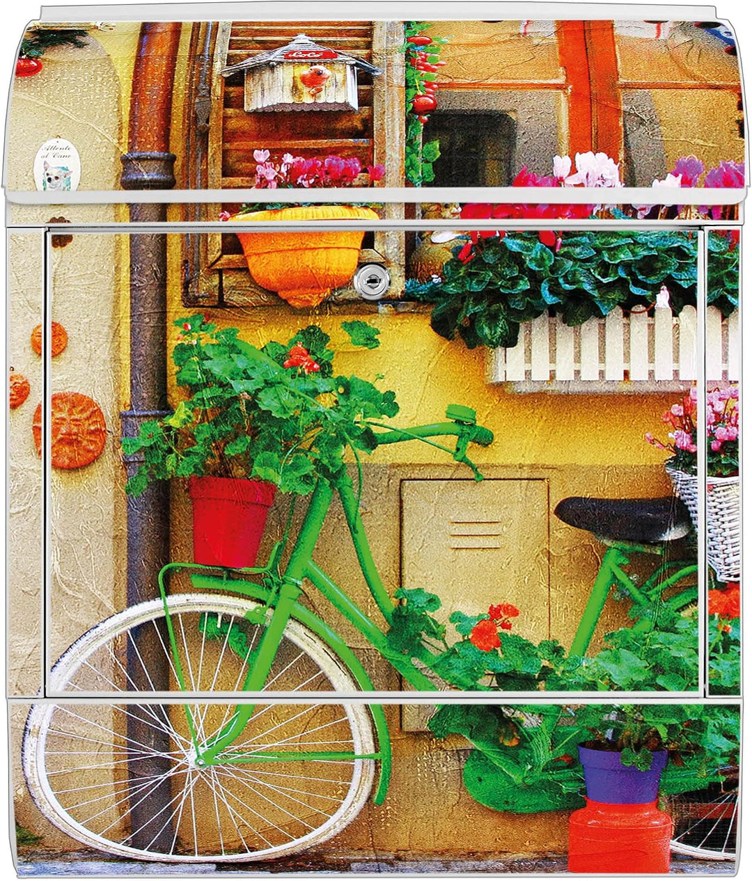 banjado® Design Briefkasten mit Motiv Grünes Fahrrad 39x47x14cm &amp; 2 Schlüssel - Briefkasten Stahl we