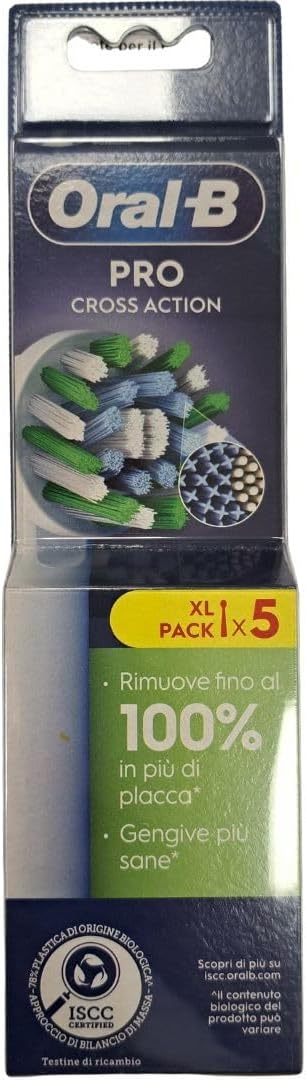 Oral-B Cross Action elektrische Zahnbürstenköpfe, Packung mit 5 weissen Ersatzbürsten, abgewinkelte