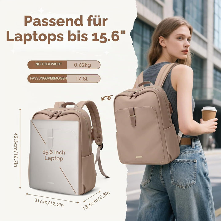 Rucksack Damen Herren Elegant,16 Zoll Laptop Rucksack Wasserdicht mit Laptopfach, Business Laptoptas