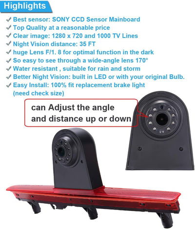 Navinio 1280X720 Pixel Auto Dritte Dach Top Mount Bremsleuchte Kamera Bremslicht Rückfahrkamera IR L