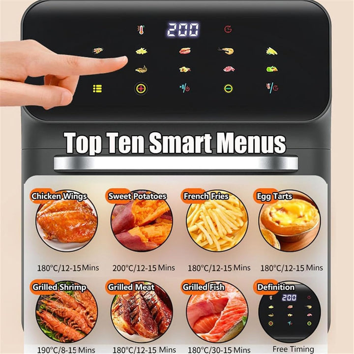 Heissluftfritteuse Backofen 13L Dörrautomat Minibackofen mit LED-Touchscreen, Ober-/Unterhitze, 15-6