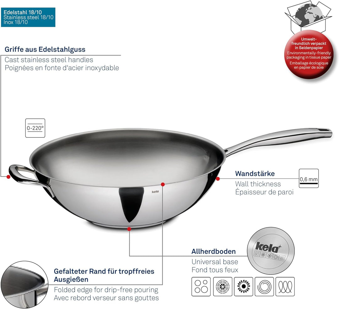 kela Wok Flavoria, Ø 32 cm, 5 L, Edelstahl 18/10, Allherdboden, hitzebeständig bis 220° C, 10193