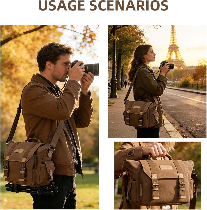CADeN Kameratasche, Foto Travel Compact Leinwand Vintage Schultertasche Kamera Bag mit Gepolsterter