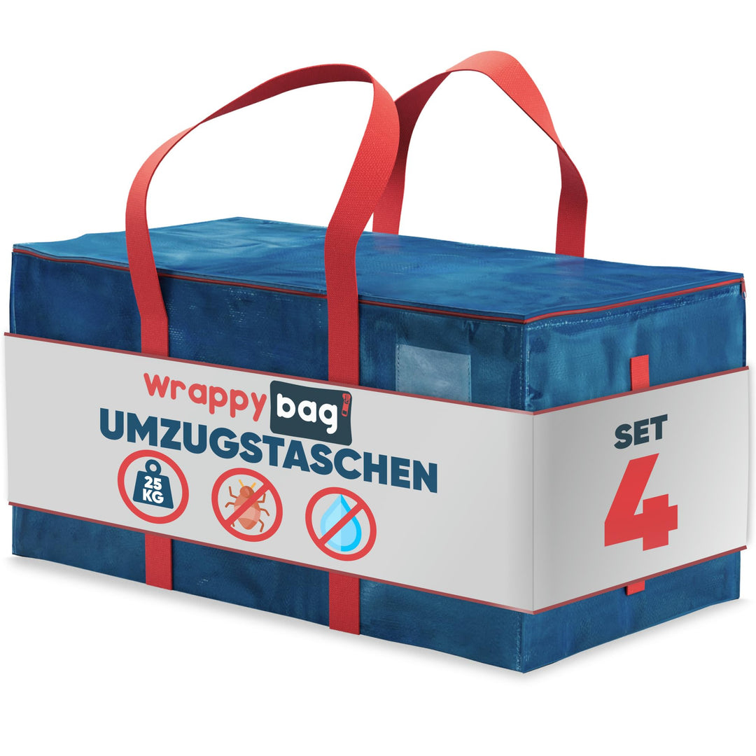 WRAPPYBAG im 4er Pack Grosse Kunststoff-Aufbewahrungstaschen – XXL-Taschen für Umzug & Reise – Stabi