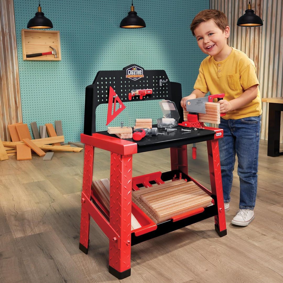 little tikes Creative Construction Workbench - Enthält über 15 Zubehörteile, Rollenspiel-Bauset, Gee