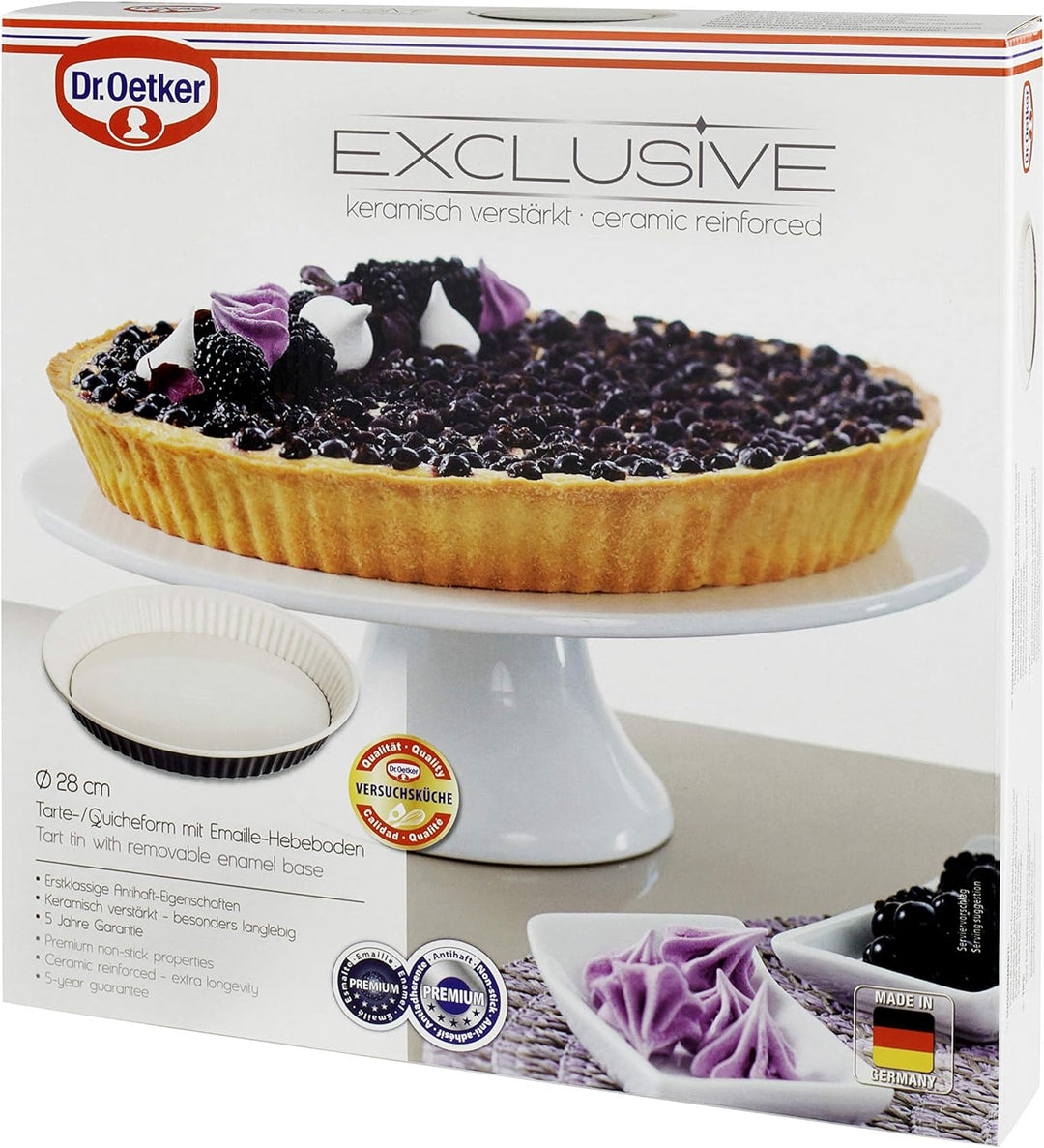 Dr. Oetker Quicheform Ø 28 cm EXCLUSIVE, Tarteform mit schnitt- &amp; kratzfestem Hebeboden mit Emaille-