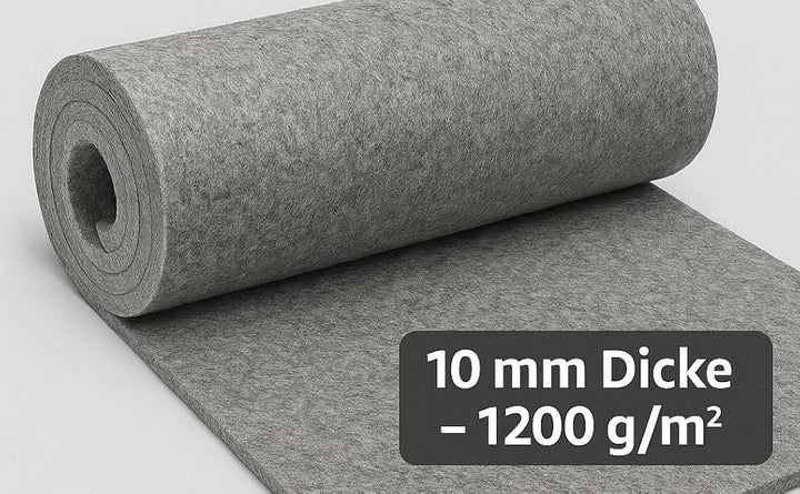 Dicker grauer Filzstoff 10 mm – 160x50 cm – robuster Polyesterfilz für Handwerk, Dämmung & Schallsch