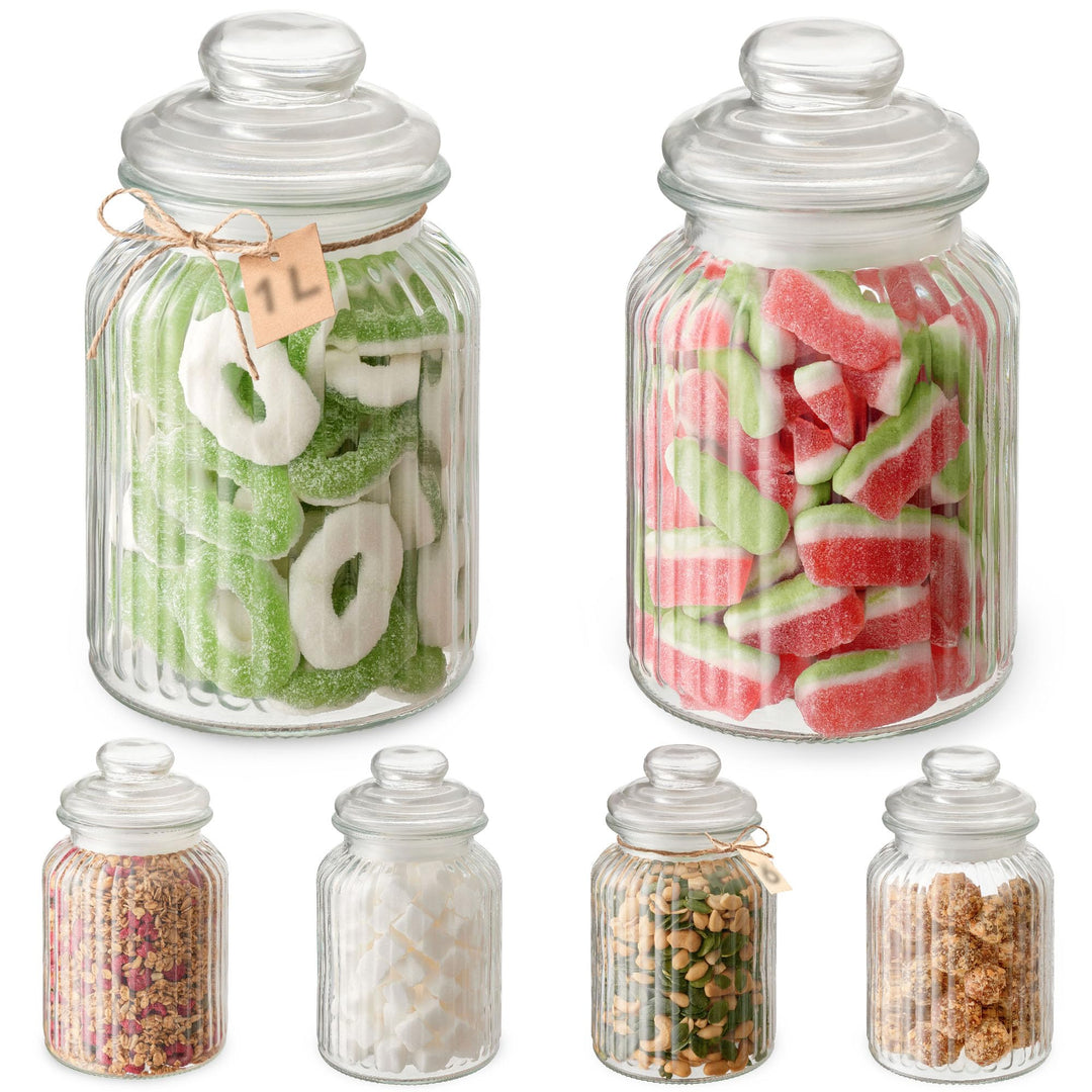 Praknu 6 Vorratsglas mit Deckel &amp; Etiketten - 1L - Bonbonglas Vorratsgläser für Candy Bar, Hochzeit,