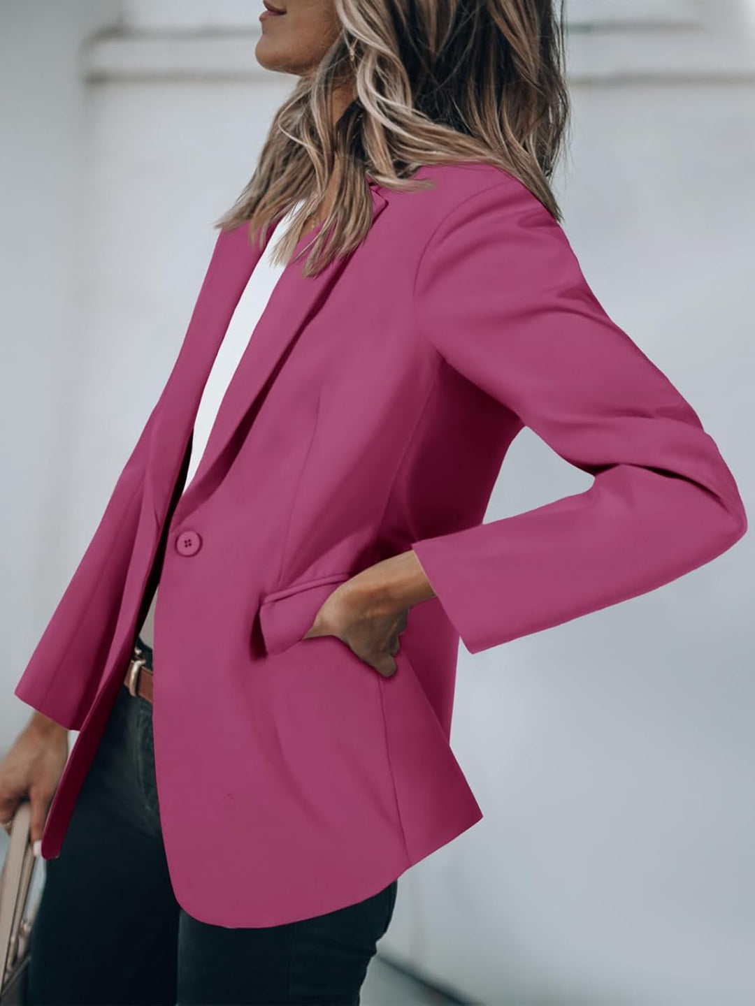 Cicy Bell Damen Langarm Casual Blazer Arbeit Büro Knopf Open Front Jacke Anzug XS Lila, XS Lila