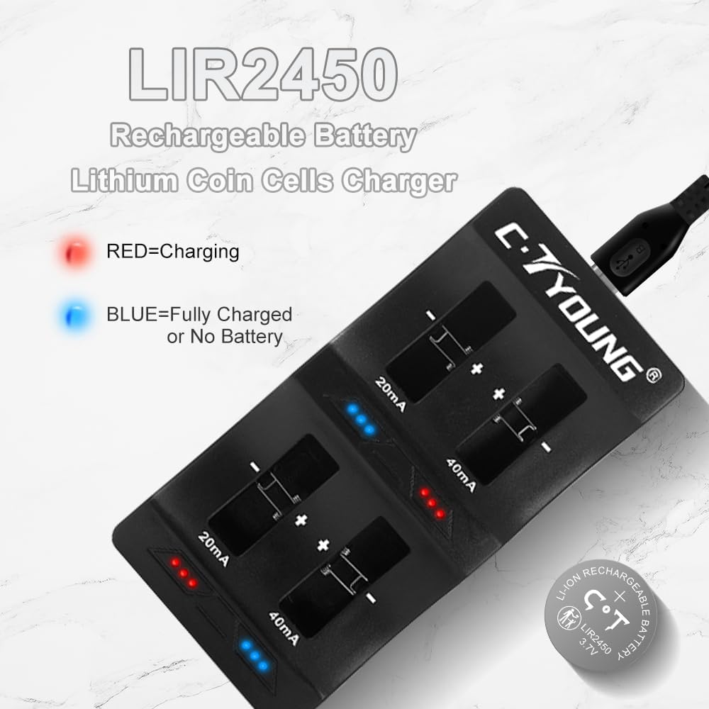 LIR2450 Lithium-Ionen-Batterien 4 Stück 3.7V wiederaufladbar mit Münzzelle-Ladegerät, das cr2450 3v