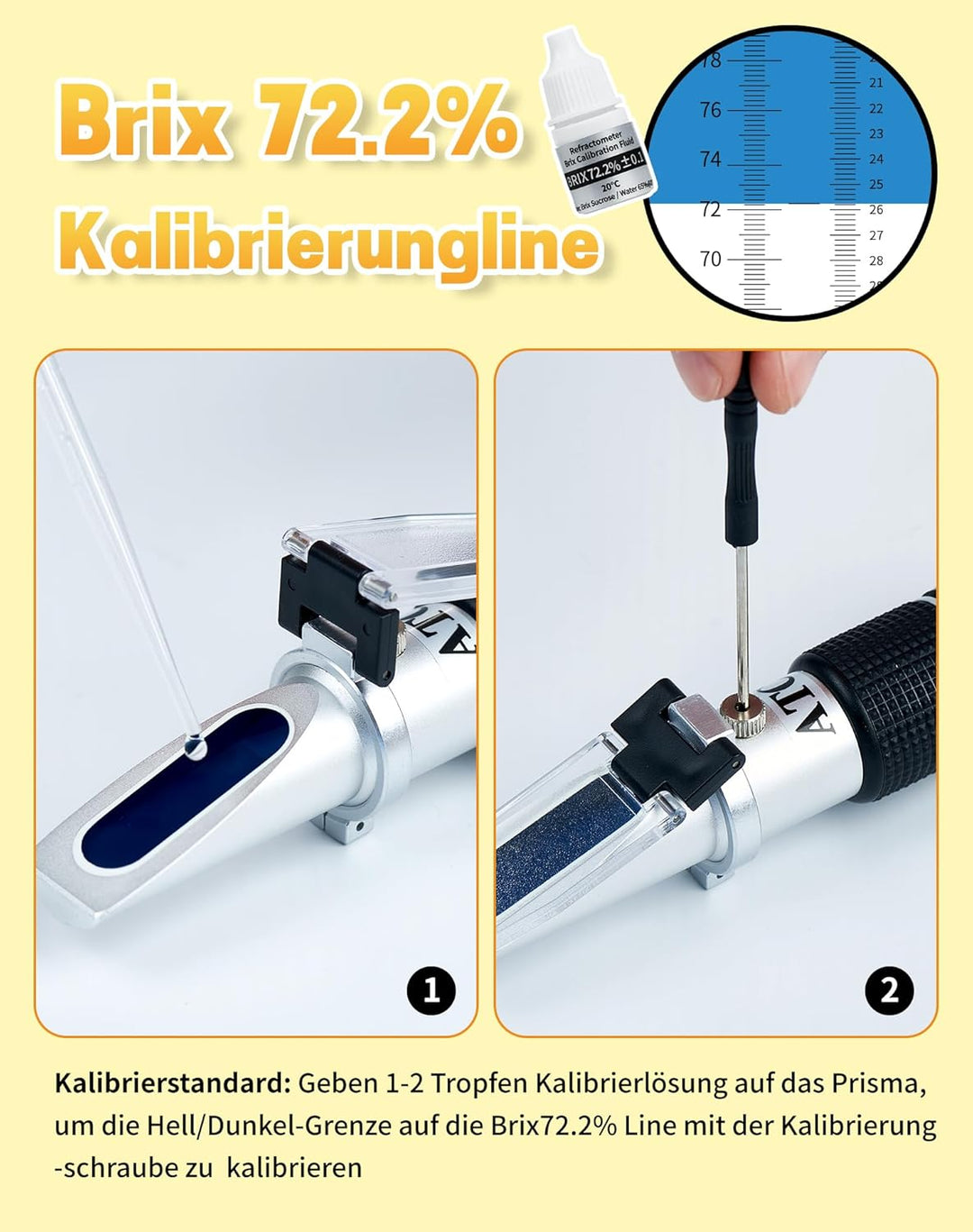 LAOYE Refraktometer Honig 2 in 1 Imker Refraktometer 12-32% Wassergehalt Honig 58-90% Brix Refraktom