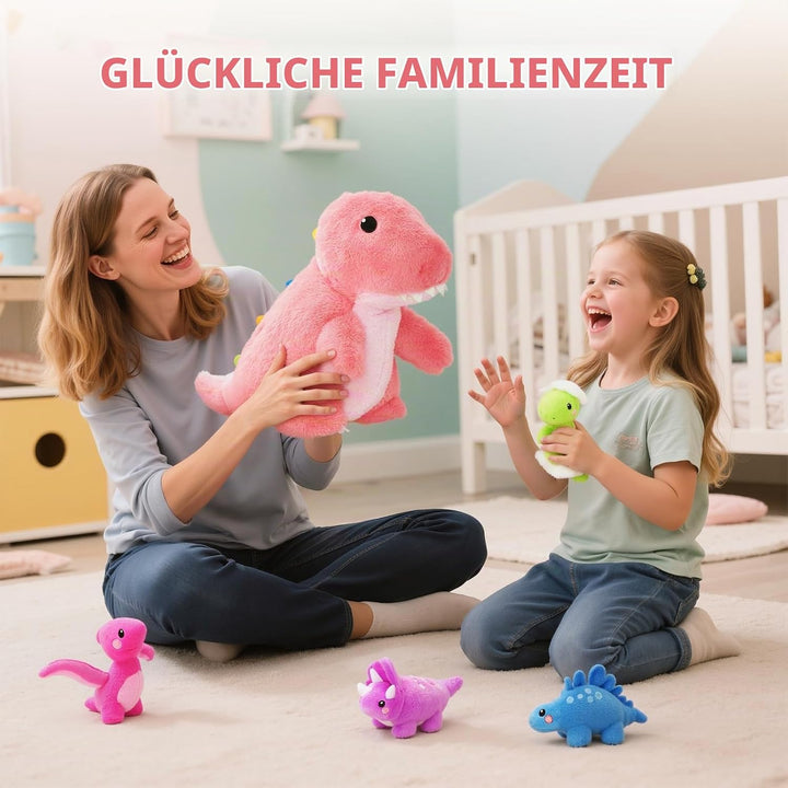 OUOZZZ Dino Kuscheltier, 31cm Niedliches Dinosaurier Kuscheltier mit 4 Baby Dino Plüschtier im Bauch