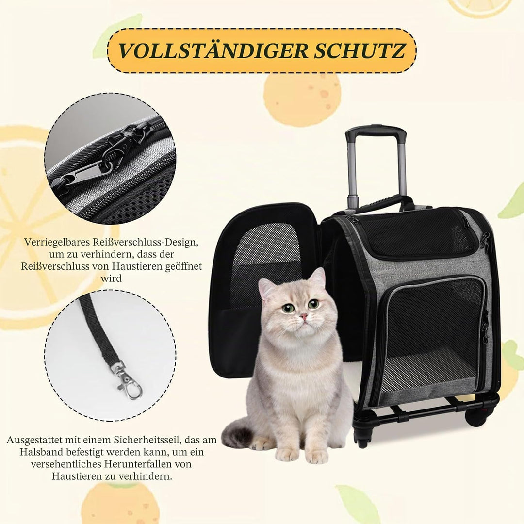 Rucksack für Katzen und Katzen, mit Rädern, für Hunde und Katzen bis zu 15 kg, ideal für Spaziergäng