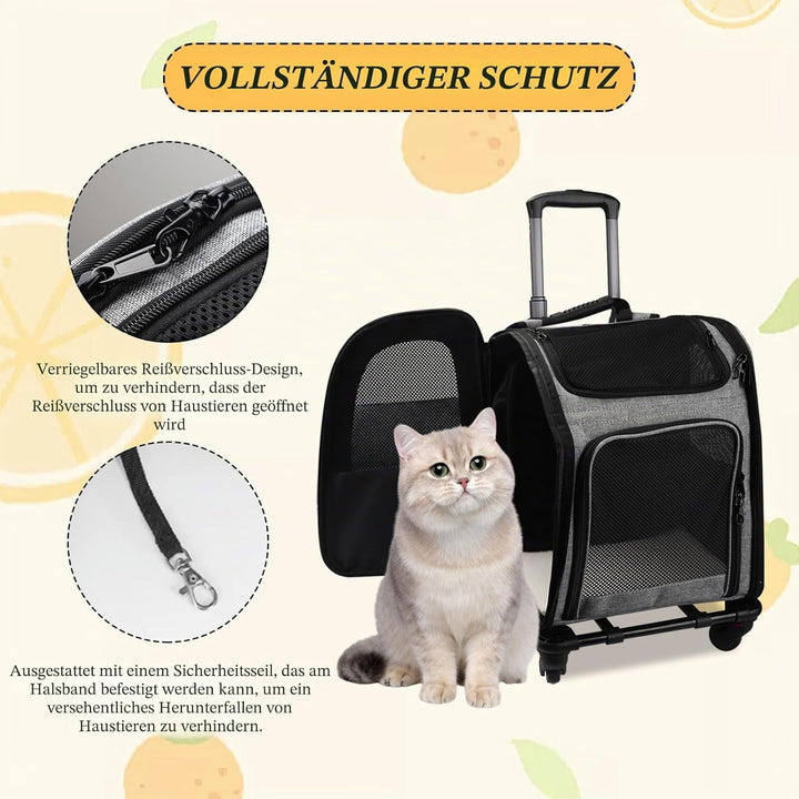 Rucksack für Katzen und Katzen, mit Rädern, für Hunde und Katzen bis zu 15 kg, ideal für Spaziergäng