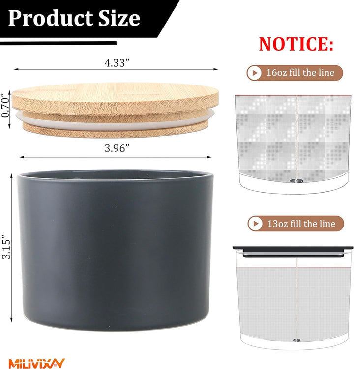 MILIVIXAY 6 Stück 473 ml Kerzengläser Mit Bambusdeckel und Kerzenherstellungs-Kits - 3 Docht-Gläser,