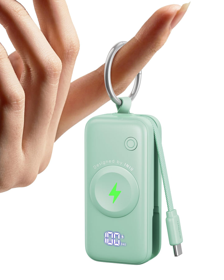 INIU Power Bank für Apple Watch, 5000mAh Powerbank mit eingebautem Kabel, Schlankes Reise Schlüssela