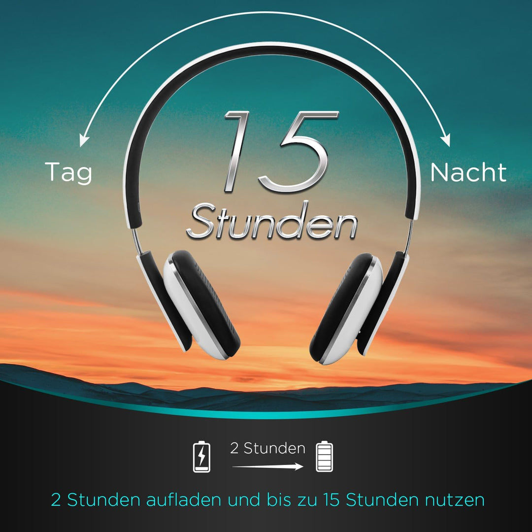 August EP636 - Bluetooth v4.1 NFC Kopfhörer - mit Freisprechfunktion und integriertem 14h Akku (weis