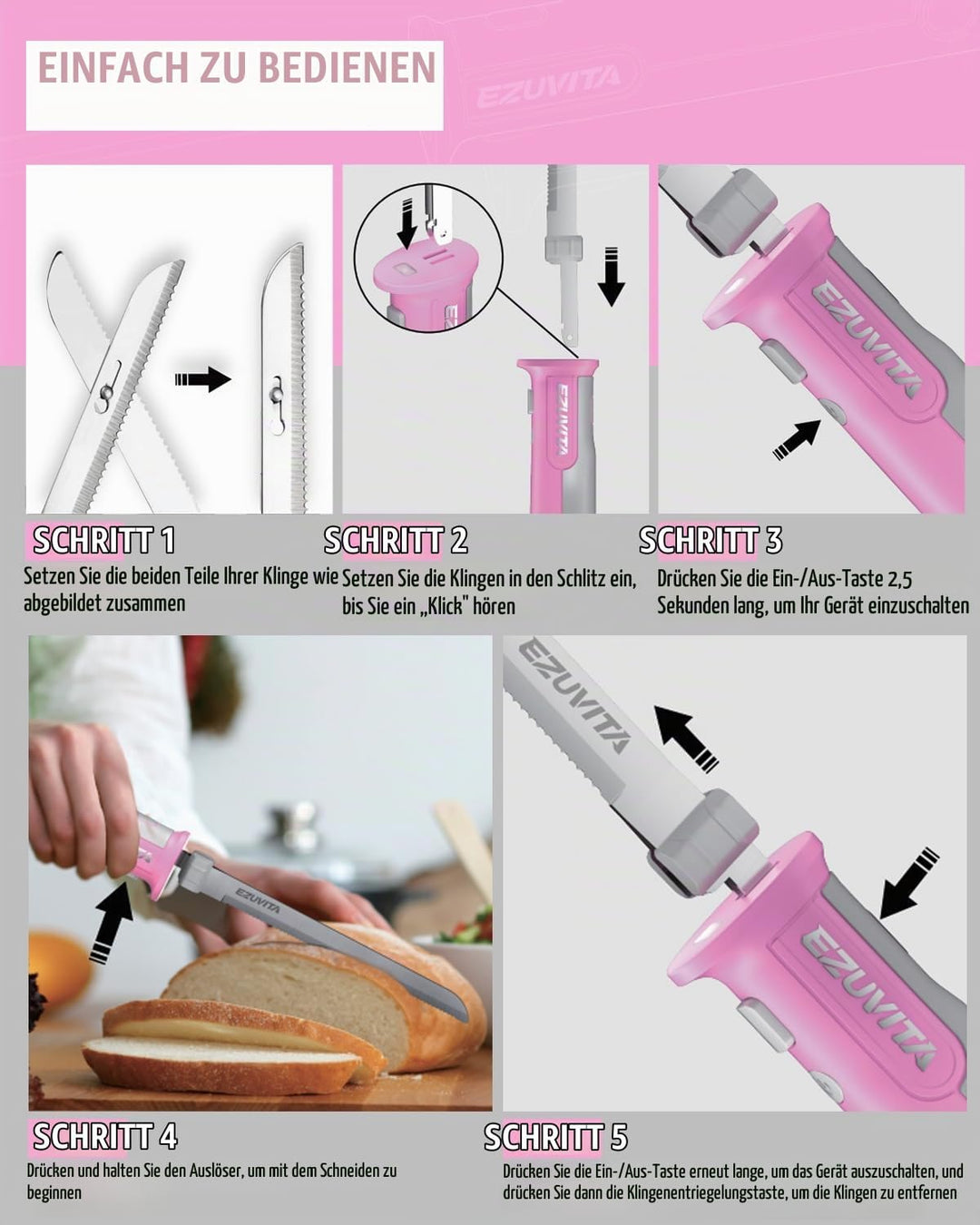 8V Elektromesser, Kabelloses Küchenmesser mit 2 Edelstahlklingen, Elektrisches Messer mit Gabel, aus