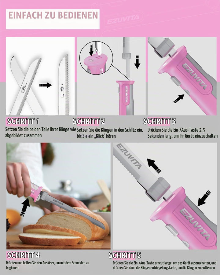 8V Elektromesser, Kabelloses Küchenmesser mit 2 Edelstahlklingen, Elektrisches Messer mit Gabel, aus