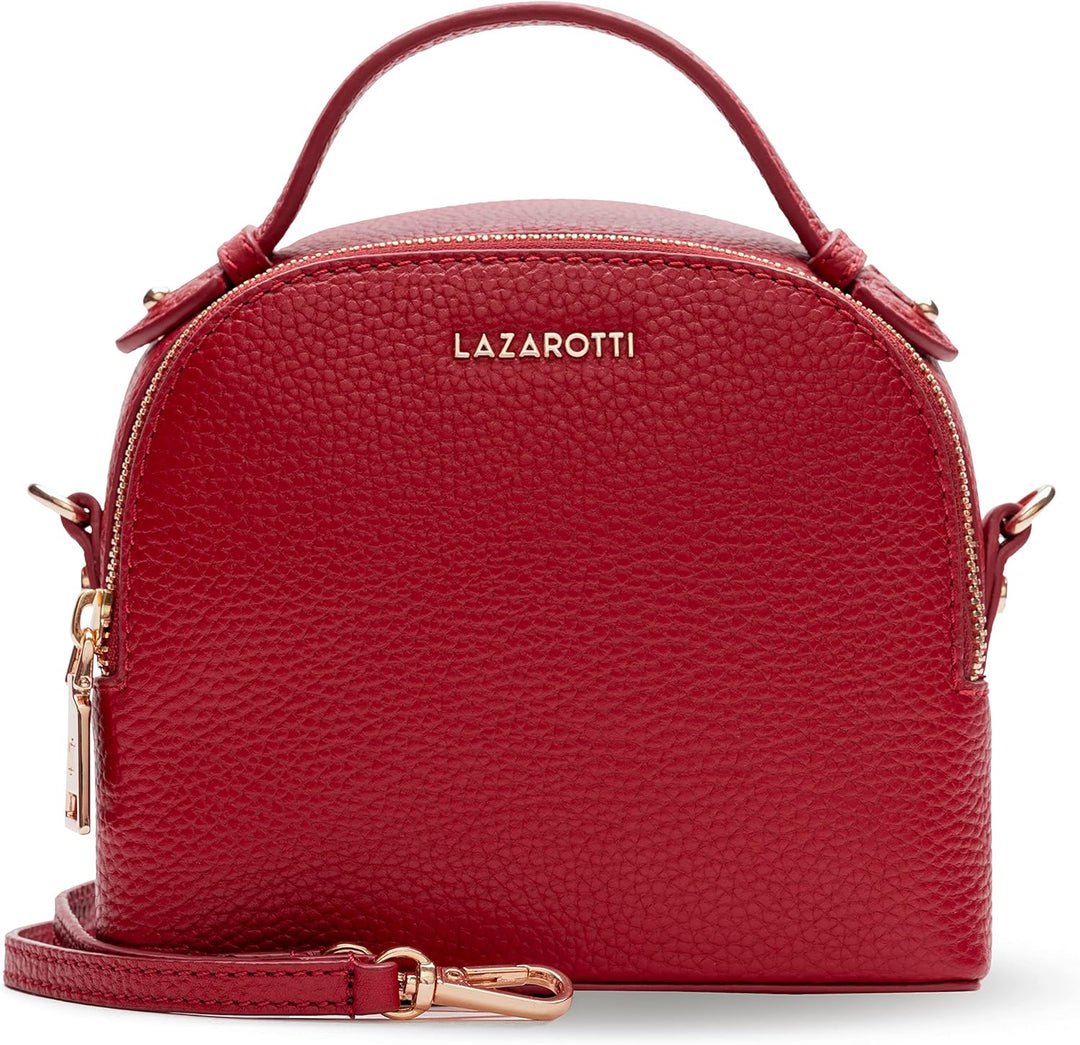 Lazarotti Bologna Leder Handtasche Damen | 2 Hauptfächer & abnehmbaren Tragegurt | mittelgrosse Henk
