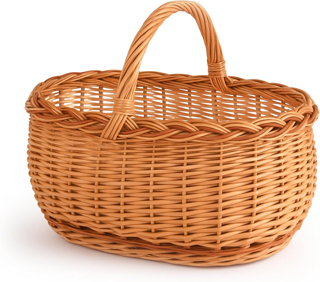 Einkaufskorb gross geflochten 47 x 35 x 33 cm Natural Henkelkorb, Weidenkorb, Tragekorb mit henkel,