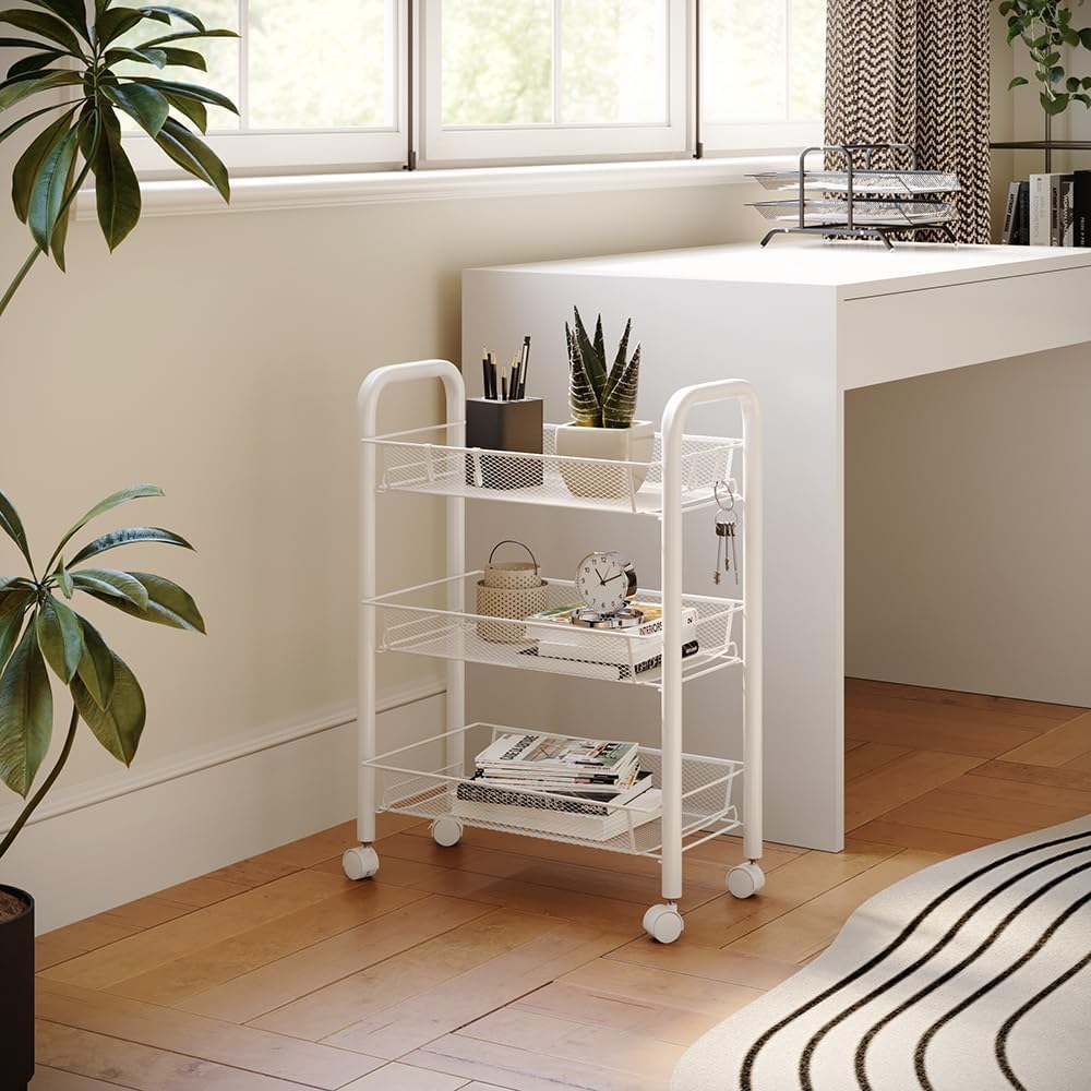 Vicco Rollcontainer Tarro, Weiss, 45 x 64 cm mit 3 Ablagefächern, Weiß