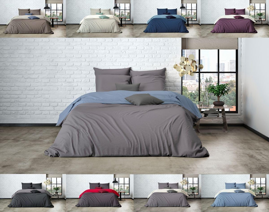 MISTRAL HOME Uni Einfarbig Wende Bettwäsche Edel Perkal 100% Ägyptische Baumwolle, Farbe:Dark Grey-S