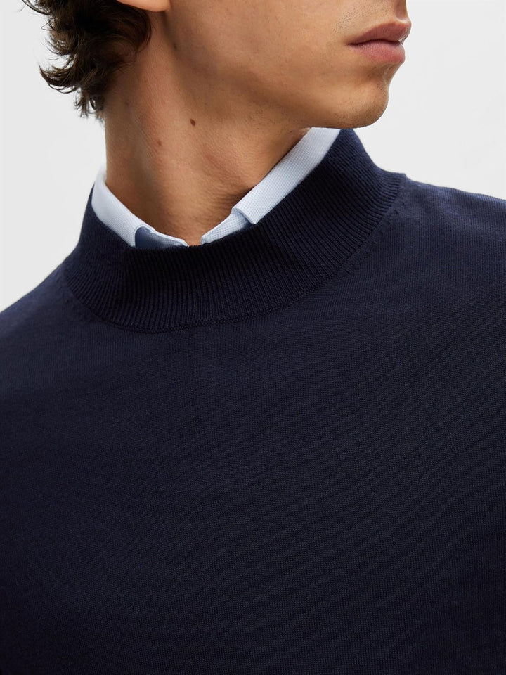 SELETED HOMME Herren Slhtown Merino Coolmax Knit Mock B Noos Pullover L Navy Blazer/Detail:melange,