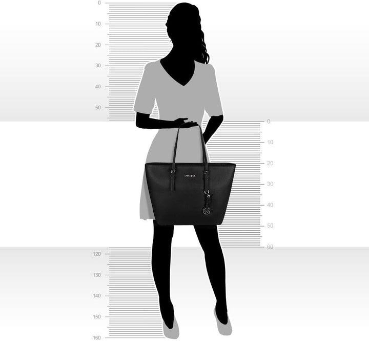 Tom & Eva TE-Jet Set Tasche Damen Shopper Schultertasche Schwarz Gross Kunstleder Saffiano-Prägung H